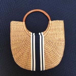 Summer Straw Bag w/ Navy Grosgrain Ribbon